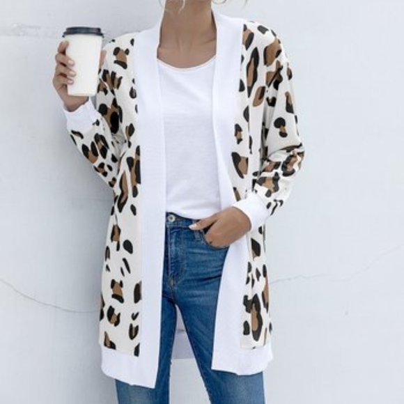 Sweaters - Womens brown leopard open cardigan